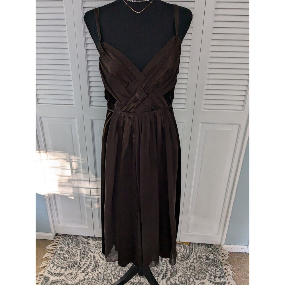 Signature Robbie Bee Dress Women's Sz 12 Chocolate Velvet Lattice Satin Cocktail